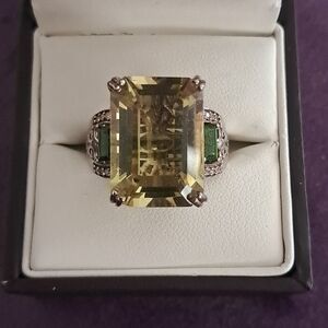 Ouro Verde Quartz & Chrome Diopside & White Zircon Ring.